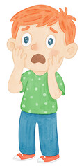Watercolor Illustration of a Scared Boy Showing Emotion