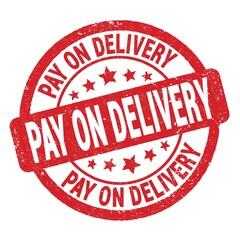 PAY ON DELIVERY text written on red round stamp sign.