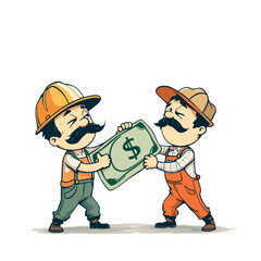 Vsai two construction workers fighting over a dollar bill