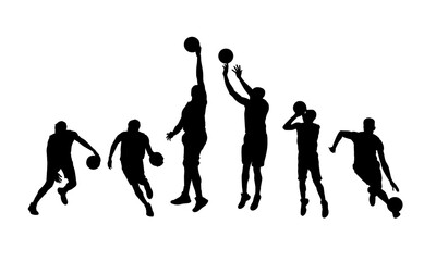 Basketball, group of vector silhouettes of basketball players. Team sport athletes