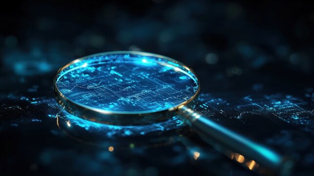 Magnifying glass focused on digital data