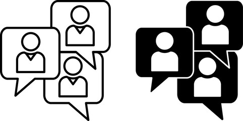 Group Talk Icons. Black and White Vector Illustration. People Chatting. Speaking Concept