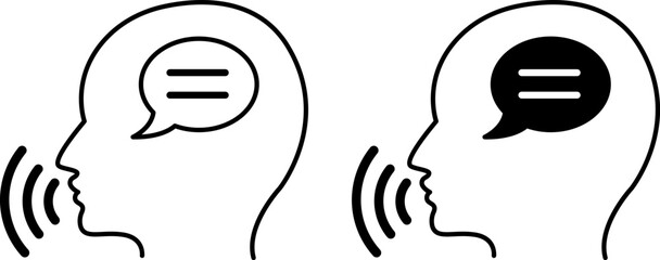 Speak Icons. Black and White Vector Illustration. Man Expressing Thoughts Verbally. Learning a Foreign Language