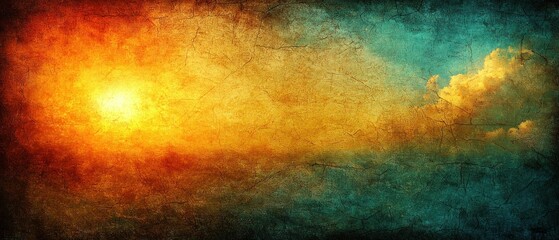Obraz premium Vibrant sunset hues blend with a textured teal sky, creating a dramatic and atmospheric landscape