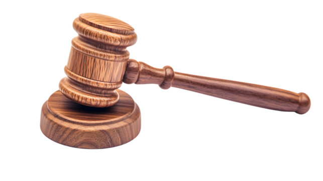 Wooden Gavel Isolated on White Background for Legal Concepts and Auctions