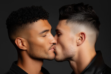 Obraz premium Tender Moment Between Two Men in Love Depicted in High Detail. Concept of LGBT, activism, community and freedom.