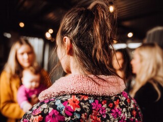 Group of people in cozy setting showcasing floral fashion