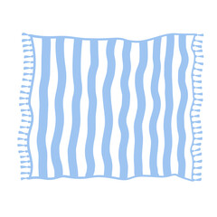 Rolled out striped plaid with tassel isolated illustration. Picnic blanket, vector design element.