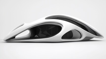 Fototapeta premium Architectural rendering showcasing a futuristic building design on white background