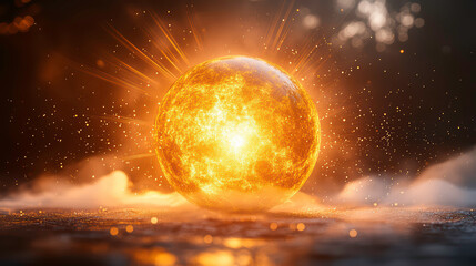 Golden Sphere With Radiant Energy Orb At Dawn