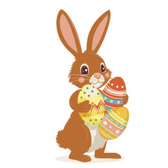 Fototapeta premium Vector cute rabbit holding easter eggs