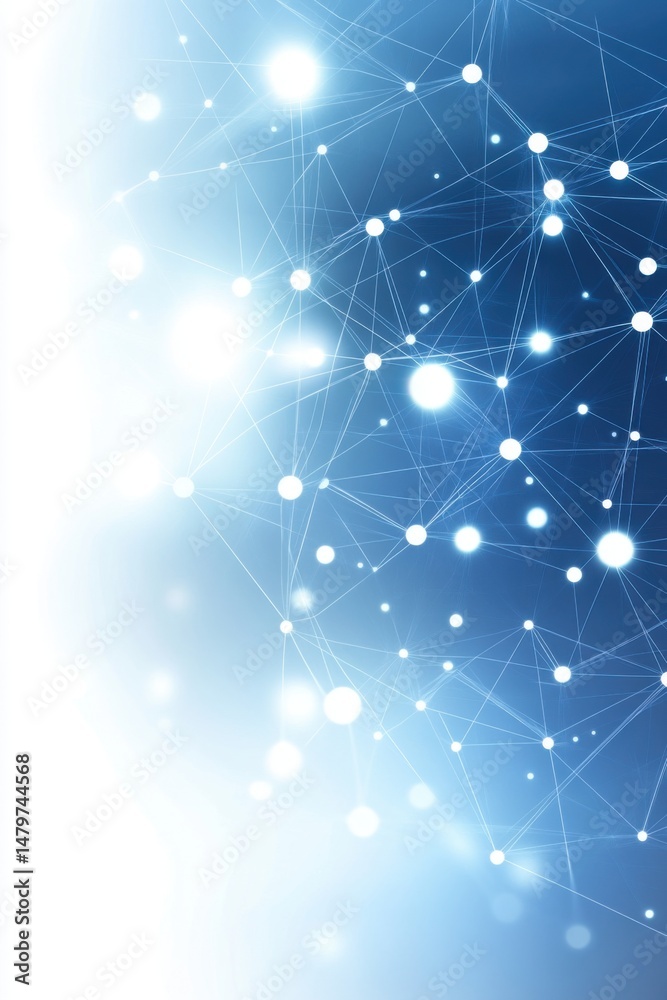Poster abstract network illustration on blue gradient background connecting dots with lines for technology 