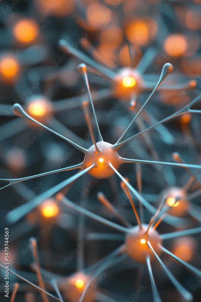 Poster neural network close up abstract illustration artificial intelligence neurons synapse connection bra