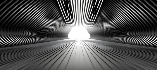 Abstract black and white tunnel with radiating lines