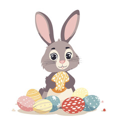 Fototapeta premium Vector cute rabbit holding easter eggs