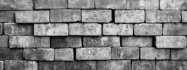 Obraz premium Aged brickwork, showing unevenness and mortar lines. Gray, textured bricks