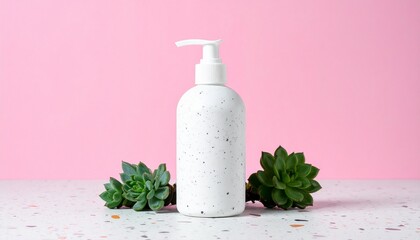 Shampoo pump package ceramic isolated. Pump dispenser soap bottle mockup. Liquid shower gel product pack. Ceramic lotion pump. Bath accessory. Liquid soap dispenser isolated	
