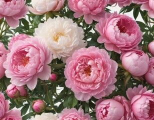 Fototapeta premium A lush bunch of pink peonies & roses, isolated on white Perfect for design , celebration, texture