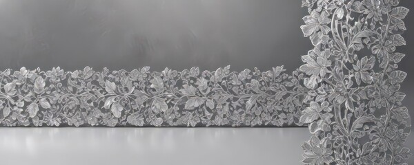 Silver leaf lace border on shimmering backdrop  Intricate design ,  texture,  fabric,  luxury