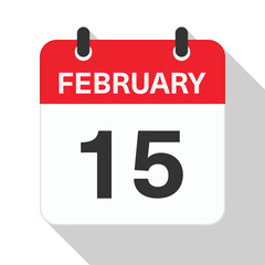 Fototapeta premium February 15 Daily Calendar. Red Theme on White Background