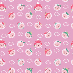 Nursery seamless pattern with baby sheep. Pink background. Emoji vector. Perfect for kids design, fabric prints, baby shower, wrapping paper design, wallpaper, textiles.