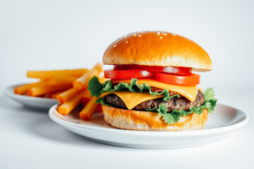Delicious Cheeseburger with French Fries