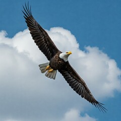Obraz premium An eagle soars freely across the vast sky, its wings spreading wide with power, pride, and a spirit of freedom.