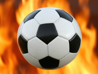 Fototapeta premium Soccer ball in front of flames close up studio shot sports equipment action competition team sport game fiery background