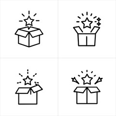 Surprise Box with Star Mystery Gift Reward icon set