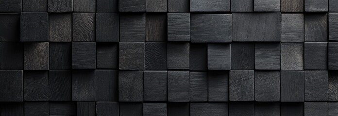 Dark, textured wall of square wooden blocks