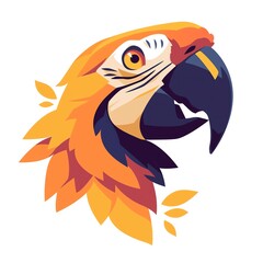 Obraz premium Vibrant Macaw Head Profile, Simplified Shapes, Bold Colors, Tropical Bird, Nature Illustration