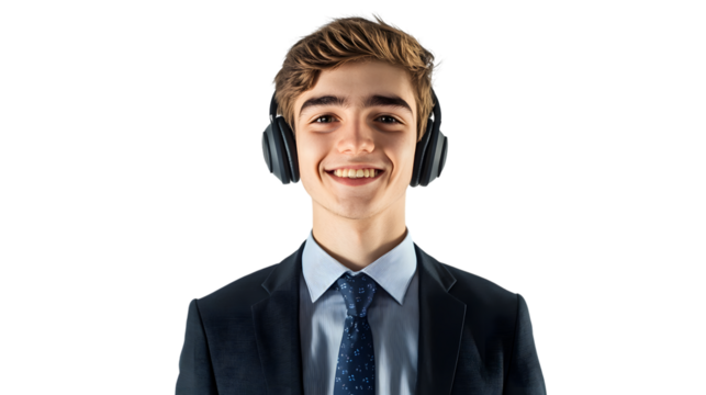 Happy Male Customer Service Agent Wearing Headset