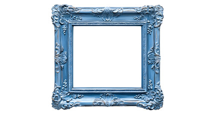 Elegant Ornate Blue Wooden Picture Frame on White Background