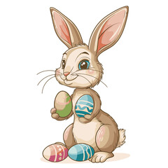 Vector cute rabbit holding easter eggs