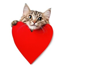 A cute pretty cat peeking out from red heart