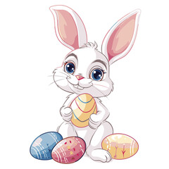 Vector cute rabbit holding easter eggs