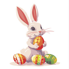 Vector cute rabbit holding easter eggs