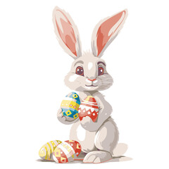 Vector cute rabbit holding easter eggs