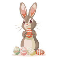 Vector cute rabbit holding easter eggs