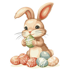 Vector cute rabbit holding easter eggs