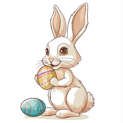 Vector cute rabbit holding easter eggs