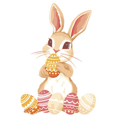 Vector cute rabbit holding easter eggs