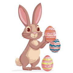 Vector cute rabbit holding easter eggs