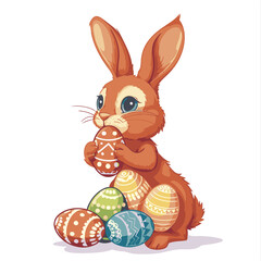 Vector cute rabbit holding easter eggs