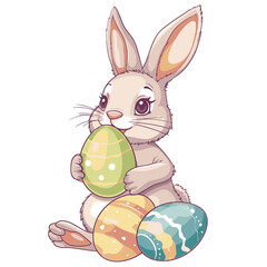 Vector cute rabbit holding easter eggs