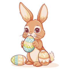 Vector cute rabbit holding easter eggs