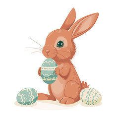 Vector cute rabbit holding easter eggs