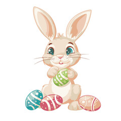 Vector cute rabbit holding easter eggs