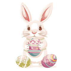 Vector cute rabbit holding easter eggs