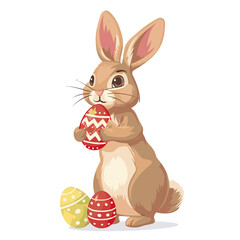 Vector cute rabbit holding easter eggs